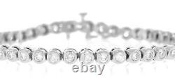 USA Made Natural 4ct Diamond Tennis Bracelet Round Bezel 14k White Gold 4.00ct