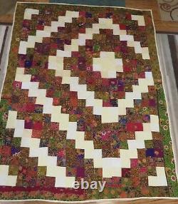 USA Made Twin Size Quilt Diamond Design- Far East Prints 62 x 78