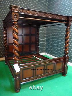 USA Queen Mahogany finish Four poster canopy Tudor style mansion Bed