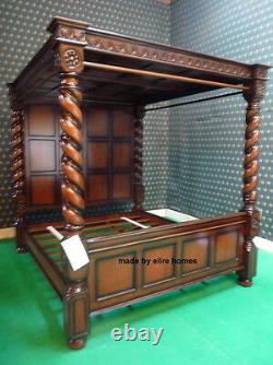 USA Queen Mahogany finish Four poster canopy Tudor style mansion Bed