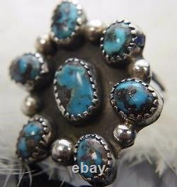 USA West 1 1/4 Turquoise Hand Crafted. 925 Sterling Silver Estate Ring Size 6.5