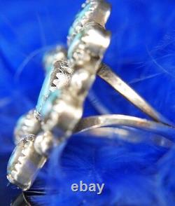 USA West 1 1/4 Turquoise Hand Crafted. 925 Sterling Silver Estate Ring Size 6.5