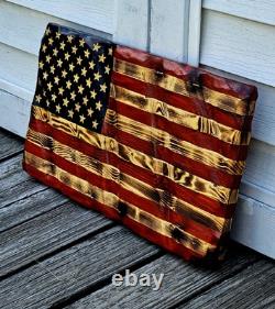 Union Made USA Hand Crafted Solid Pine Wood Rustic American Flag Decor 24x13