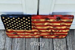 Union Made USA Hand Crafted Solid Pine Wood Rustic American Flag Decor 24x13