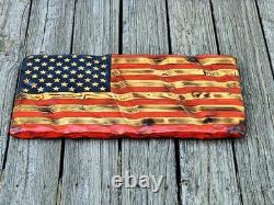 Union Made USA Hand Crafted Solid Pine Wood Rustic American Flag Decor 24x13