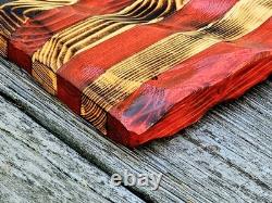 Union Made USA Hand Crafted Solid Pine Wood Rustic American Flag Decor 24x13