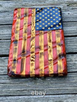 Union Made USA Hand Crafted Solid Pine Wood Rustic American Flag Decor 24x13
