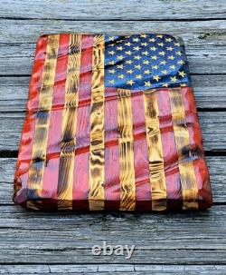 Union Made USA Hand Crafted Solid Pine Wood Rustic American Flag Decor 24x13
