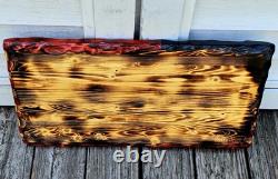 Union Made USA Hand Crafted Solid Pine Wood Rustic American Flag Decor 24x13