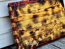 Union Made USA Hand Crafted Solid Pine Wood Rustic American Flag Decor 24x13