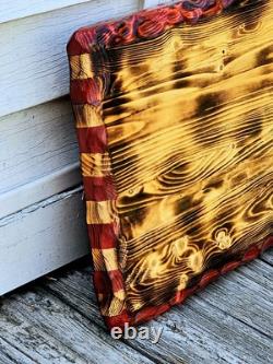 Union Made USA Hand Crafted Solid Pine Wood Rustic American Flag Decor 24x13