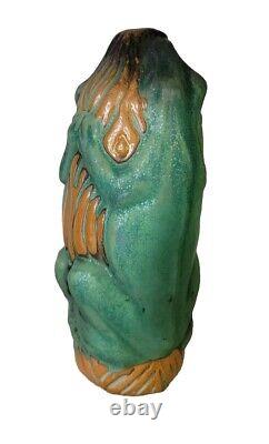 VINTAGE Majolica Frogs Sculptural Piece Hand Made Ceramic 9 Inches USA