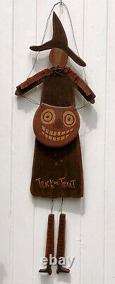 VINTAGE WOOD HALLOWEEN WITCH. American Folk Art. Hand Made in USA. 36 tall