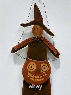 VINTAGE WOOD HALLOWEEN WITCH. American Folk Art. Hand Made in USA. 36 tall