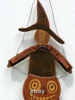 VINTAGE WOOD HALLOWEEN WITCH. American Folk Art. Hand Made in USA. 36 tall