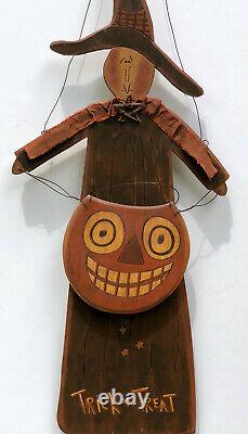 VINTAGE WOOD HALLOWEEN WITCH. American Folk Art. Hand Made in USA. 36 tall