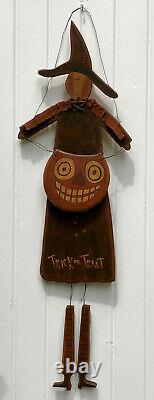 VINTAGE WOOD HALLOWEEN WITCH. American Folk Art. Hand Made in USA. 36 tall
