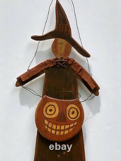 VINTAGE WOOD HALLOWEEN WITCH. American Folk Art. Hand Made in USA. 36 tall