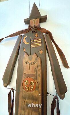 VINTAGE WOOD HALLOWEEN WITCH THELMA. American Folk Art. Hand Made in USA. 35