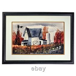 VTG 1978 Framed Original Watercolor by Thomas Haverfield, Barn, Farm, Windmill