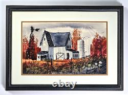 VTG 1978 Framed Original Watercolor by Thomas Haverfield, Barn, Farm, Windmill