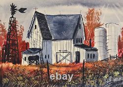 VTG 1978 Framed Original Watercolor by Thomas Haverfield, Barn, Farm, Windmill