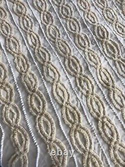 VTG Burlington House Bed Cover Chenille Pastel Yellow&White 90x102