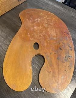 VTG Lee Boynton Hand Made Wood Artist Palette & Case Curved Board 24 USA Made