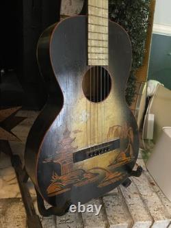 Vintage 1930s Regal Supertone Asian Parlor Guitar USA Made Rare! Pearl Fretboard