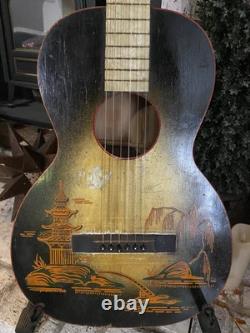 Vintage 1930s Regal Supertone Asian Parlor Guitar USA Made Rare! Pearl Fretboard