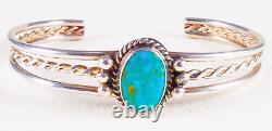 Vintage 925 Sterling Silver Native Navajo Turquoise Three Strand Cuff Bracelet