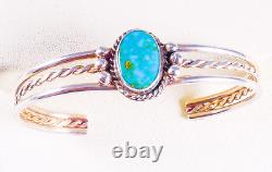 Vintage 925 Sterling Silver Native Navajo Turquoise Three Strand Cuff Bracelet