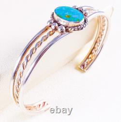 Vintage 925 Sterling Silver Native Navajo Turquoise Three Strand Cuff Bracelet