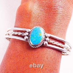 Vintage 925 Sterling Silver Native Navajo Turquoise Three Strand Cuff Bracelet