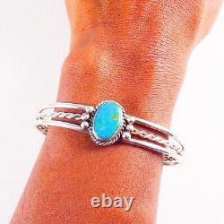 Vintage 925 Sterling Silver Native Navajo Turquoise Three Strand Cuff Bracelet