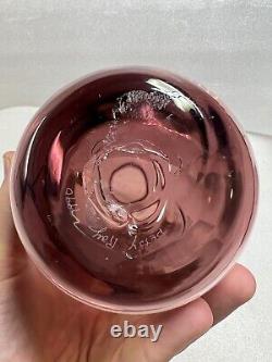 Vintage Betsy Ray Signed Etched Hand Blown Art Glass Vase Pink 1990