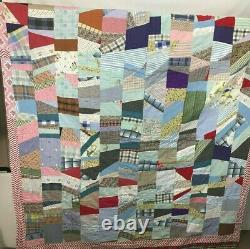 Vintage Cotton Quilt Hand Made USA 68 x 76 Multi Color Patchwork with Boarder