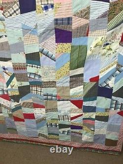 Vintage Cotton Quilt Hand Made USA 68 x 76 Multi Color Patchwork with Boarder
