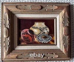 Vintage Framed/Signed Acrylic Painting of Pueblo Pottery From Taos by Min