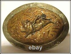 Vintage Hand Made & Engraved 3 Layer Wyoming BULL RIDER USA Made Belt Buckle