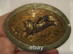 Vintage Hand Made & Engraved 3 Layer Wyoming BULL RIDER USA Made Belt Buckle