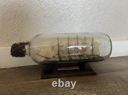 Vintage Hand Made Folk Art Decor Ship in a Bottle 5-mast Bark