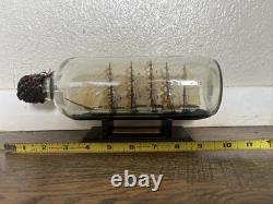 Vintage Hand Made Folk Art Decor Ship in a Bottle 5-mast Bark