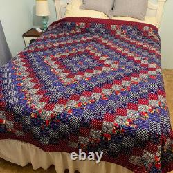 Vintage Handmade, Hand Stitched Queen Size Americana Quilt 87x85