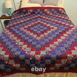Vintage Handmade, Hand Stitched Queen Size Americana Quilt 87x85