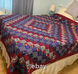 Vintage Handmade, Hand Stitched Queen Size Americana Quilt 87x85