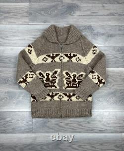 Vintage Made in USA Hand Knit Cowichan Full Zip Wool Cardigan Tallon Zipper