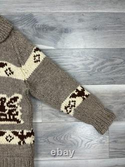 Vintage Made in USA Hand Knit Cowichan Full Zip Wool Cardigan Tallon Zipper