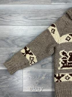 Vintage Made in USA Hand Knit Cowichan Full Zip Wool Cardigan Tallon Zipper