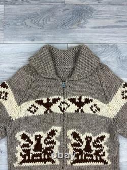 Vintage Made in USA Hand Knit Cowichan Full Zip Wool Cardigan Tallon Zipper